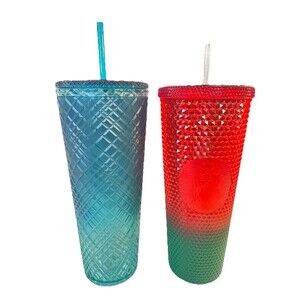 Starbucks Studded Tumblers Christmas Mickey Mouse Green Red & Teal Lot 24 oz